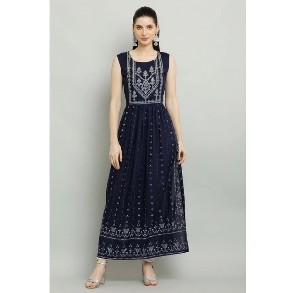 Women's Casual Rayon Sleeveless Kurti — Blue