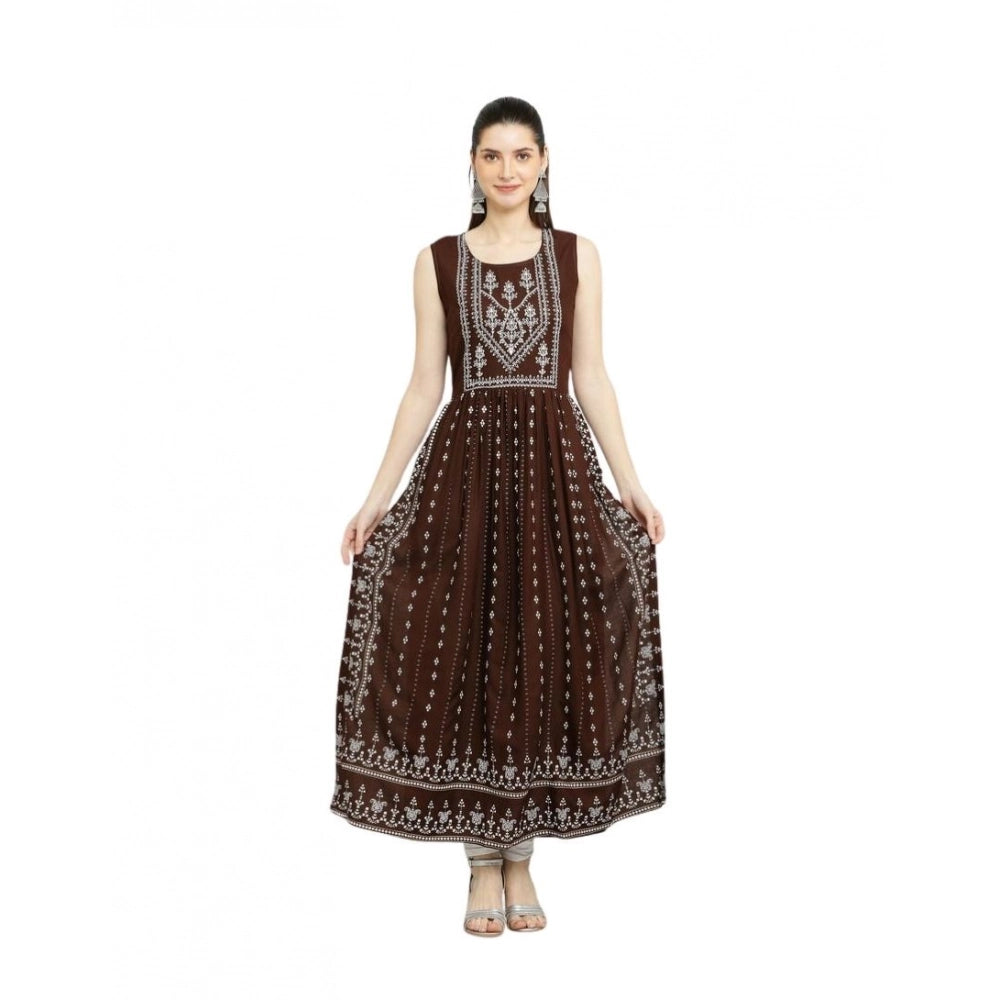 Women's Casual Rayon Sleeveless Kurti — Brown