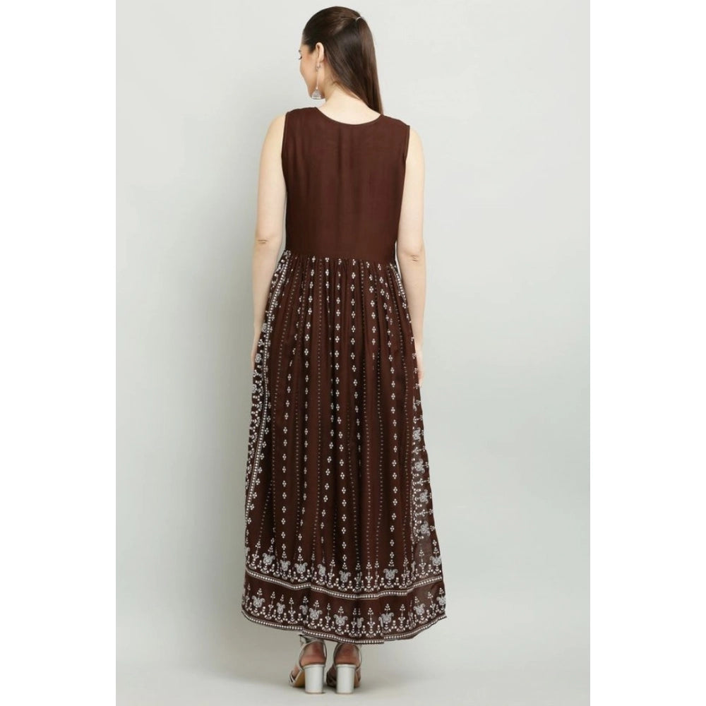 Women's Casual Rayon Sleeveless Kurti — Brown