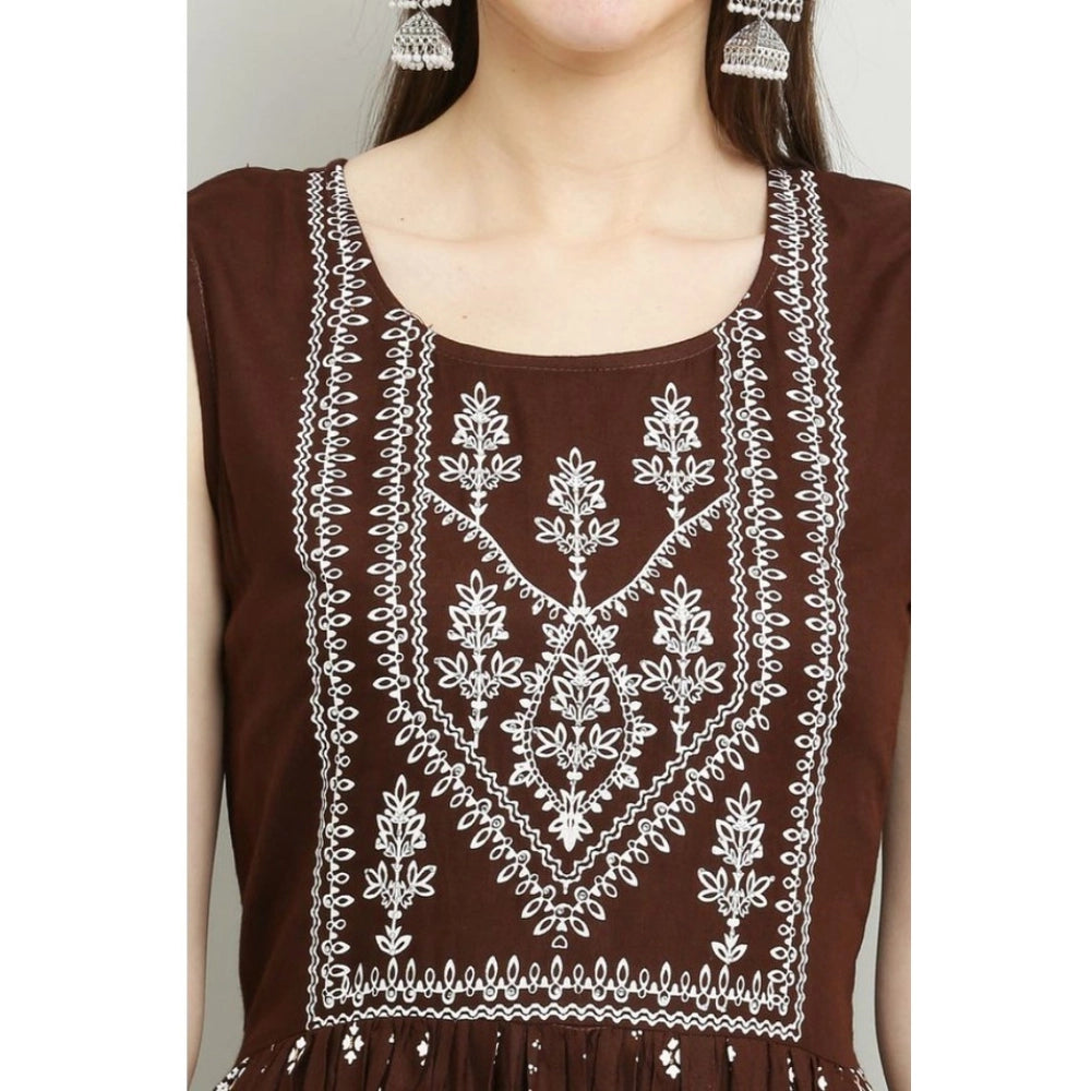 Women's Casual Rayon Sleeveless Kurti — Brown