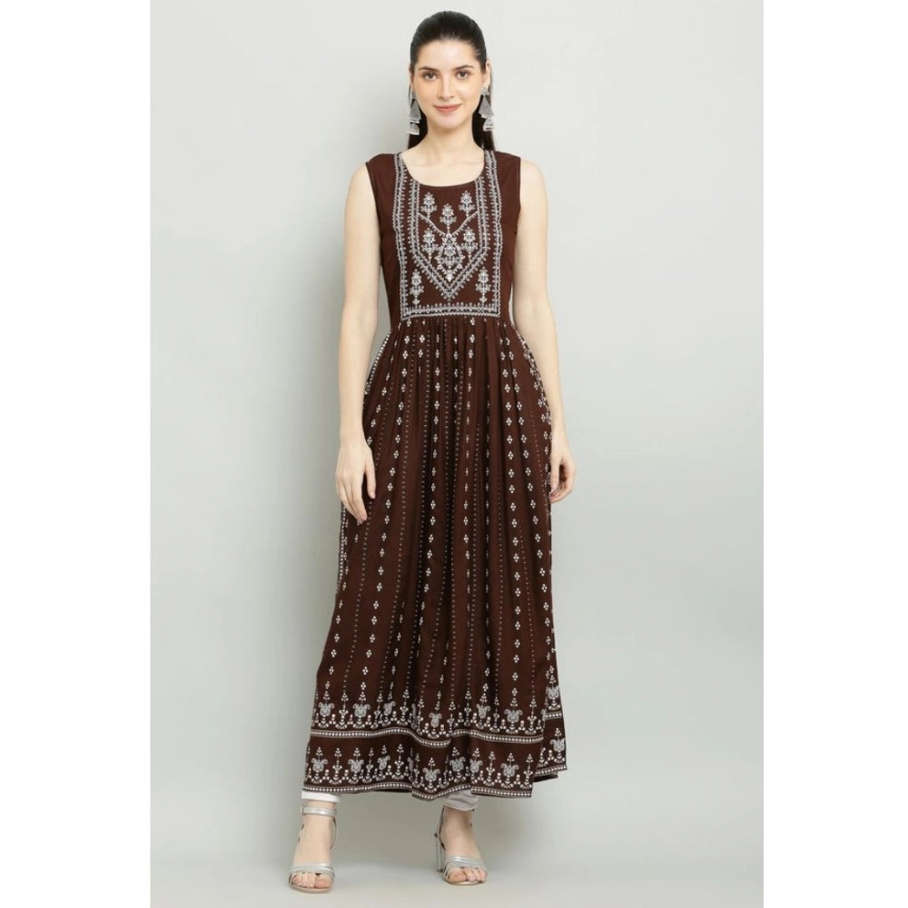 Women's Casual Rayon Sleeveless Kurti — Brown