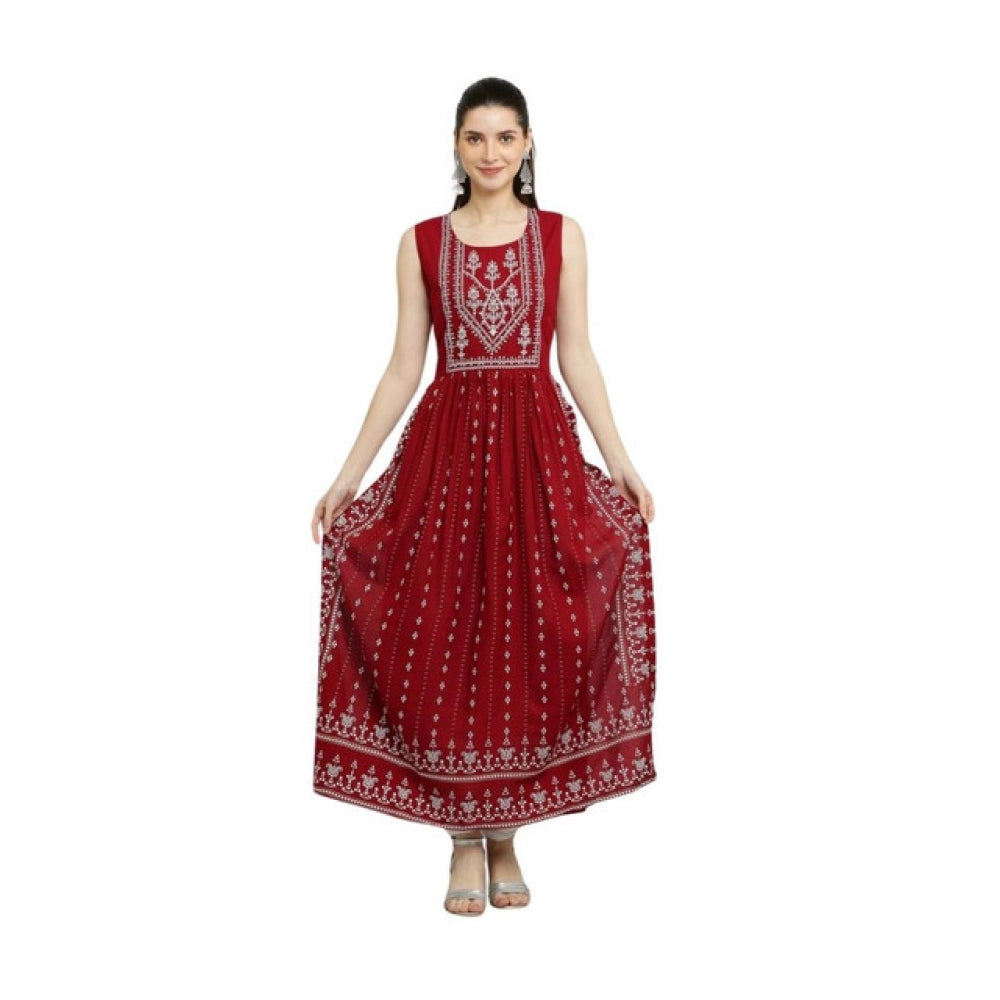 Women's Casual Rayon Sleeveless Kurti — Maroon
