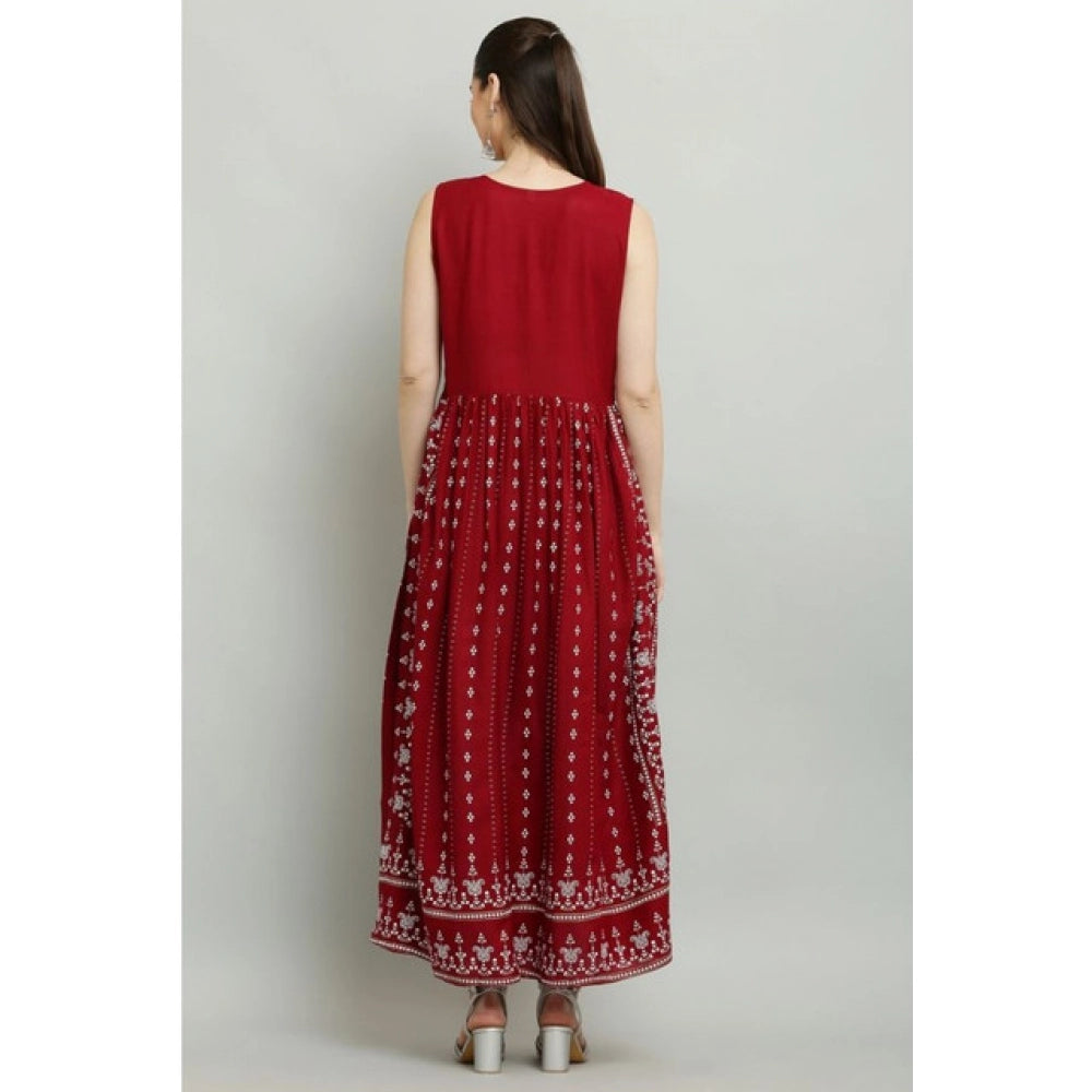 Women's Casual Rayon Sleeveless Kurti — Maroon