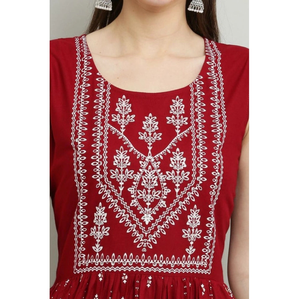 Women's Casual Rayon Sleeveless Kurti — Maroon