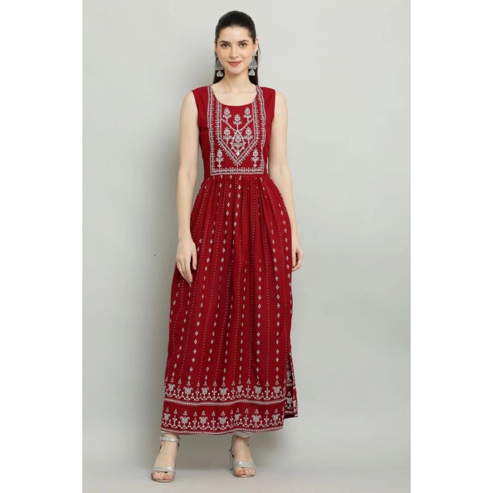 Women's Casual Rayon Sleeveless Kurti — Maroon