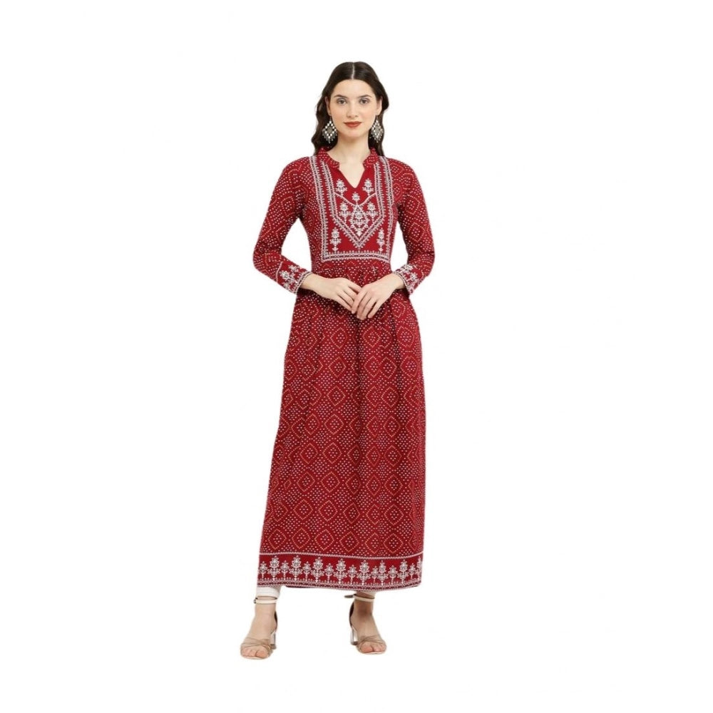 Women's Casual Rayon Full Sleeve Kurti — Maroon