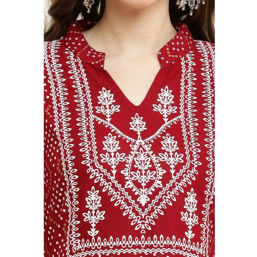 Women's Casual Rayon Full Sleeve Kurti — Maroon