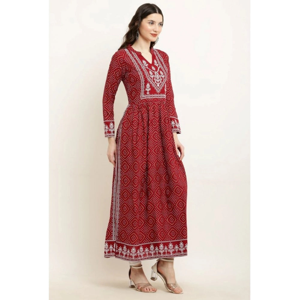 Women's Casual Rayon Full Sleeve Kurti — Maroon