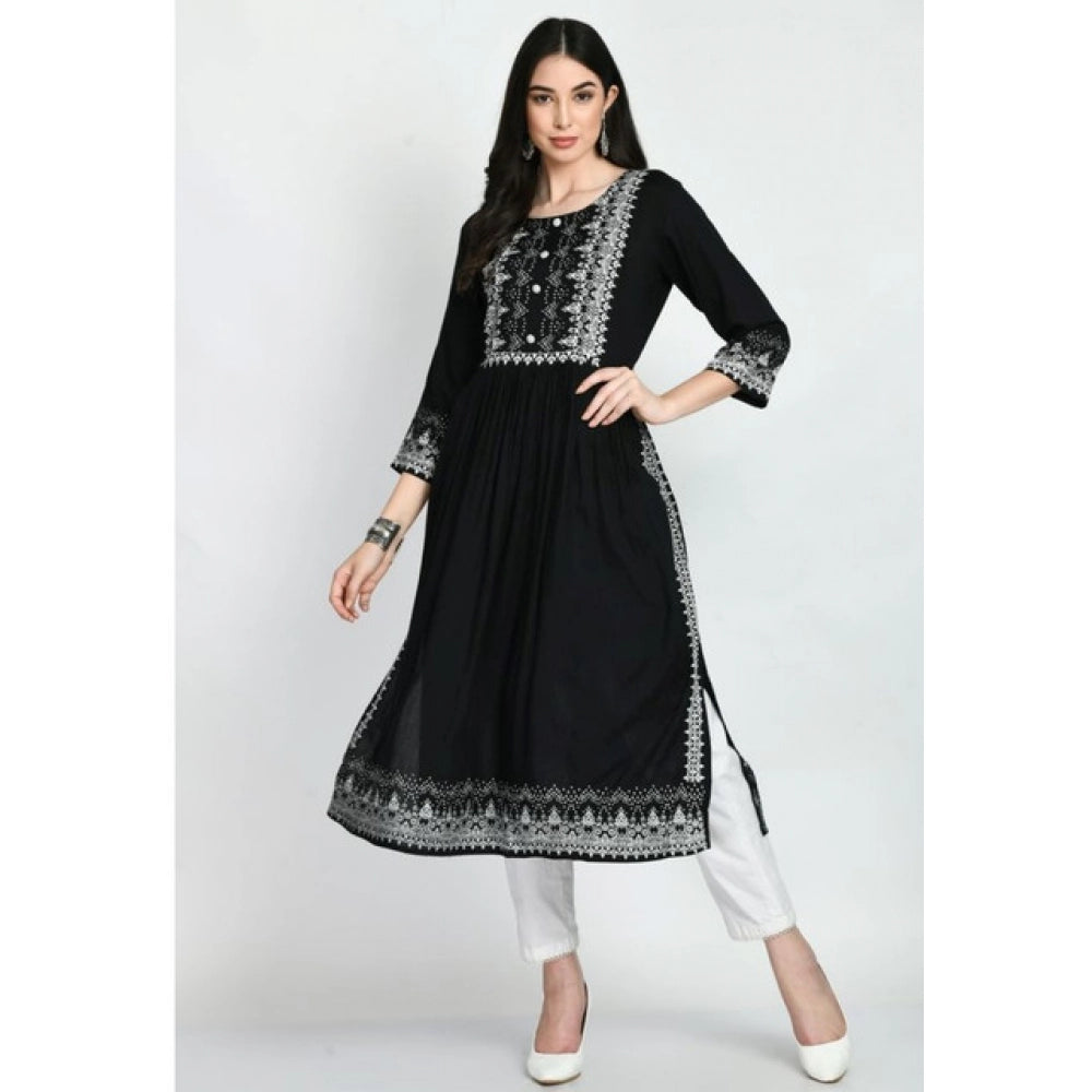 Women's Casual Rayon 3-4th Sleeves Kurti — Black · 40_L