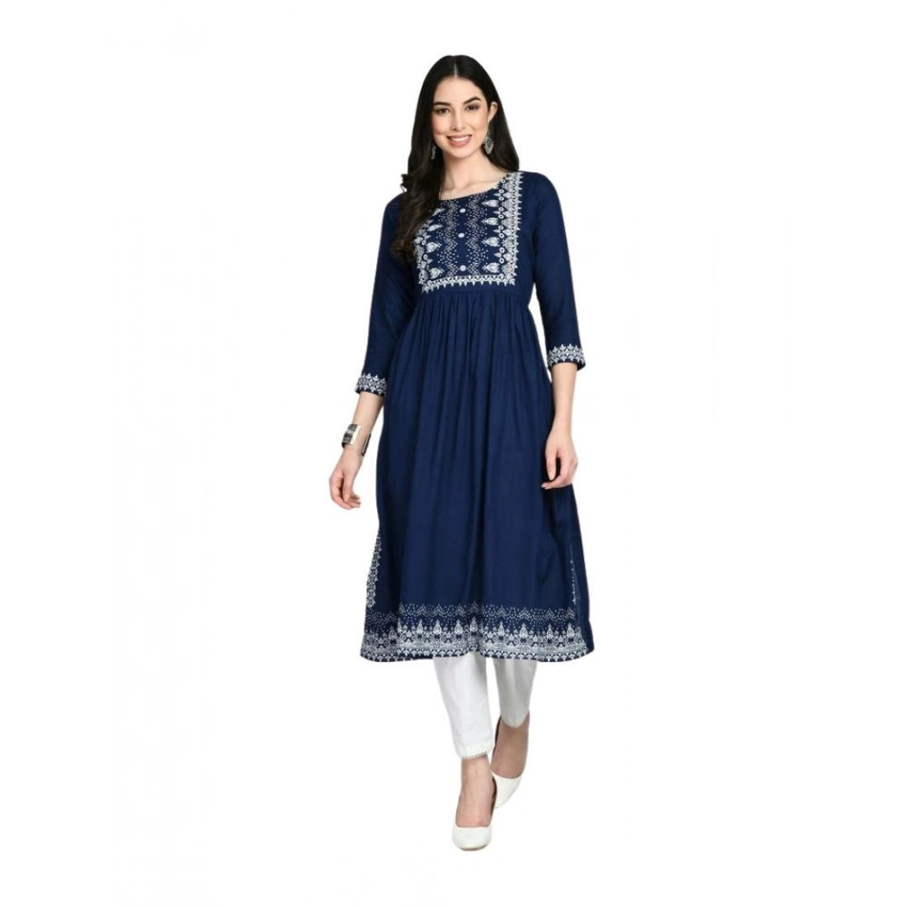 Women's Casual Rayon 3-4th Sleeves Kurti — Blue · 41_L
