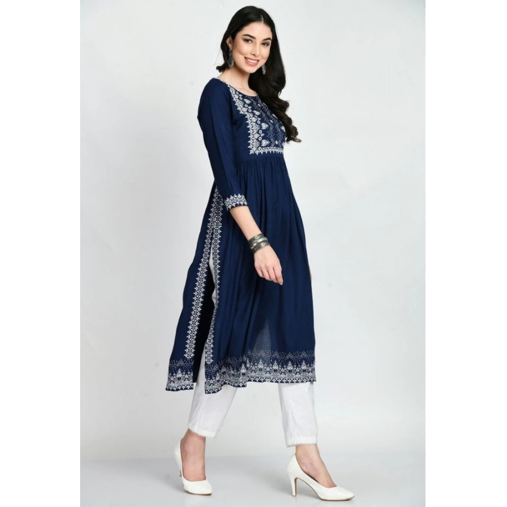 Women's Casual Rayon 3-4th Sleeves Kurti — Blue · 41_L