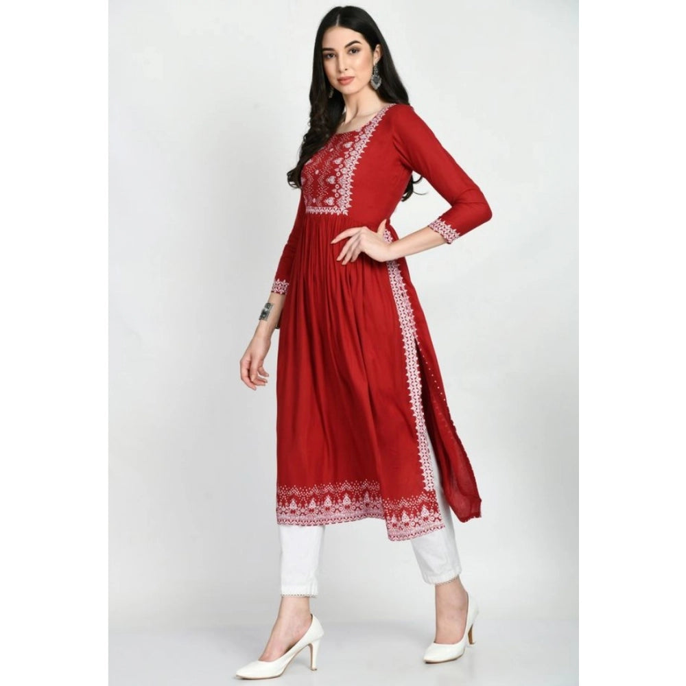 Women's Casual Rayon 3-4th Sleeves Kurti — Maroon · 42_L