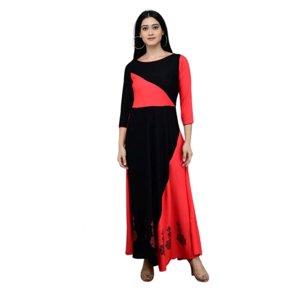 Women's Casual Rayon 3-4th Sleeves Maxi Dress — Pink