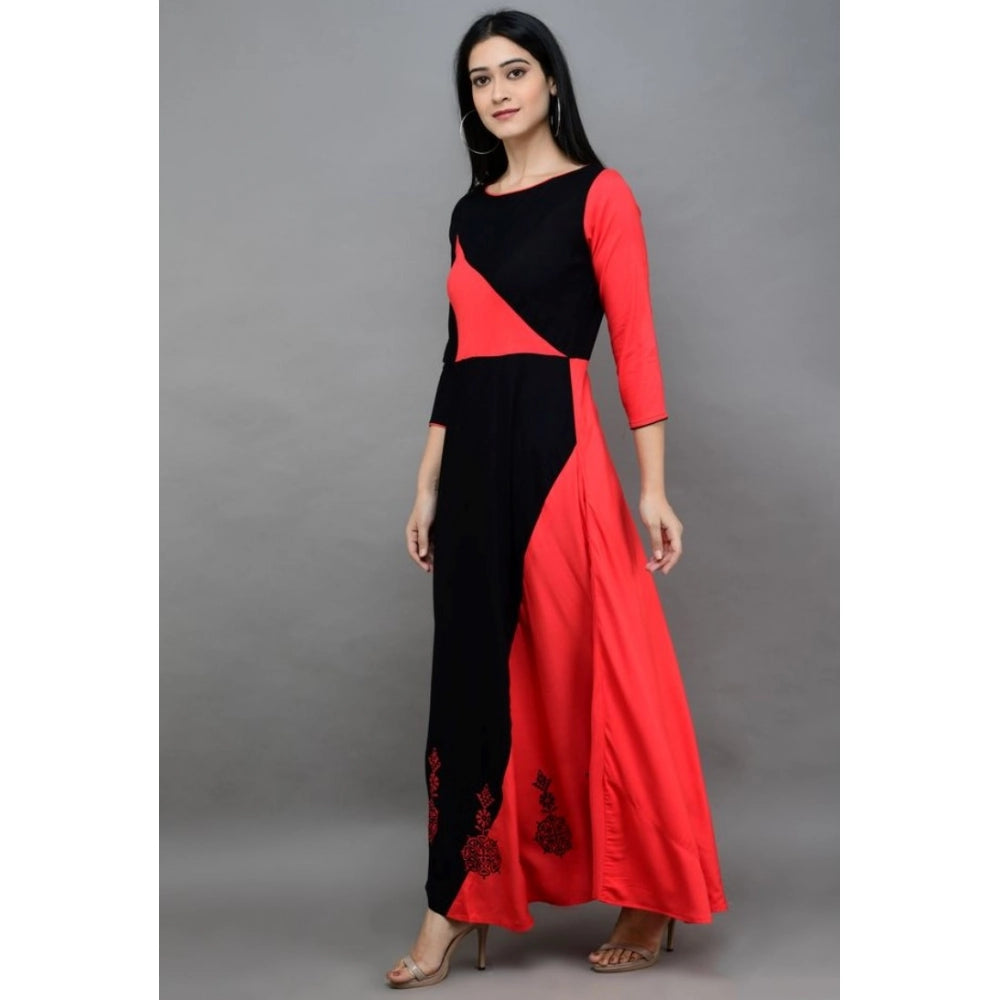 Women's Casual Rayon 3-4th Sleeves Maxi Dress — Pink