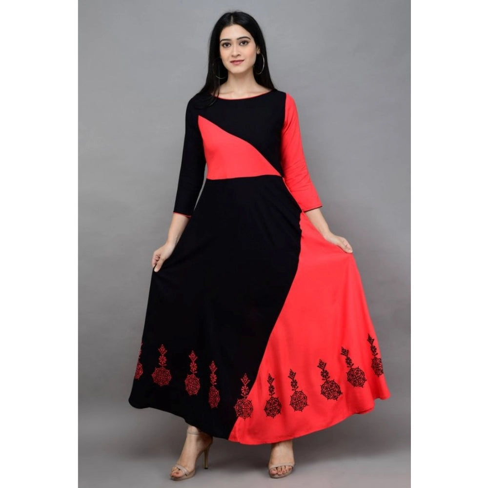 Women's Casual Rayon 3-4th Sleeves Maxi Dress — Pink