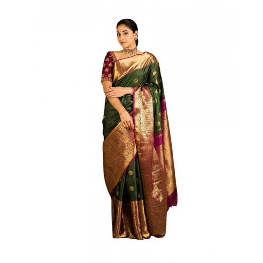 Women's Soft Lichi Silk Printed Saree — Green · _030