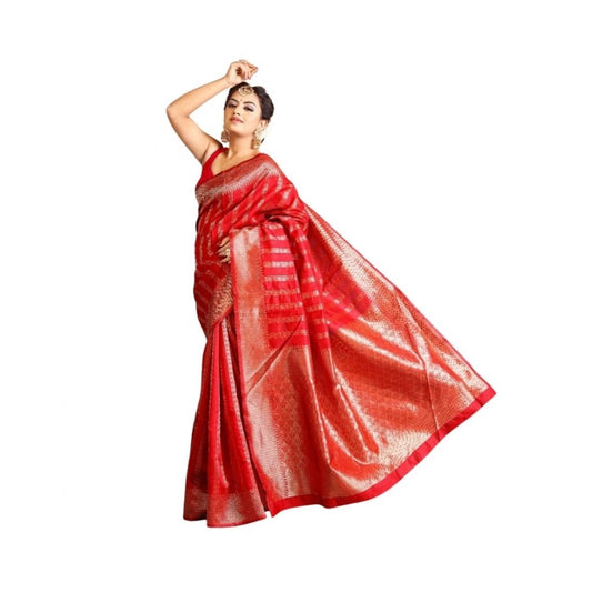 Women's Soft Lichi Silk Printed Saree — Red · _031