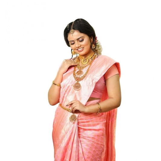 Women's Soft Lichi Silk Printed Saree — Pink · _061