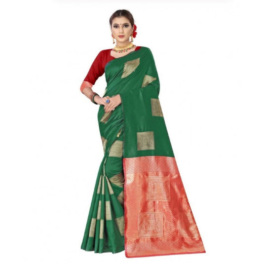 Women's Soft Lichi Silk Printed Saree — Green · _Grn