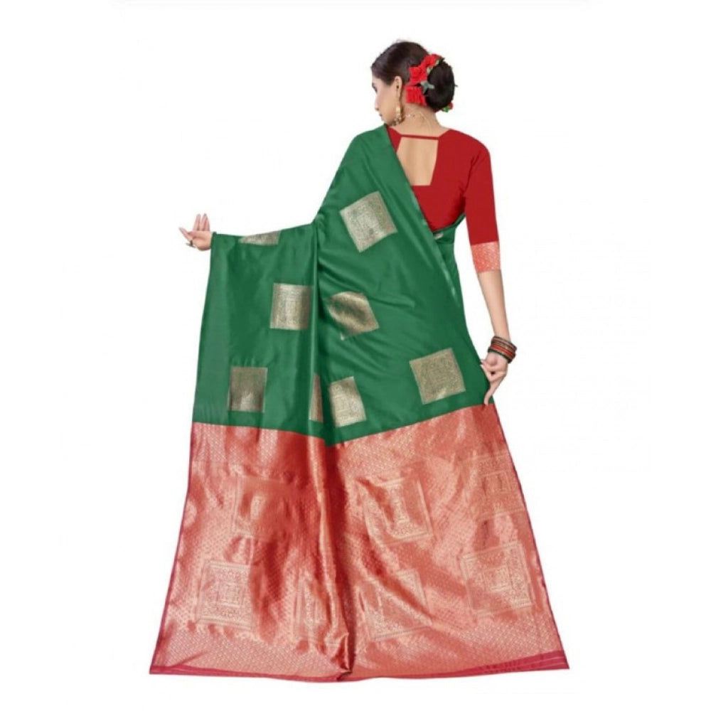 Women's Soft Lichi Silk Printed Saree — Green · _Grn