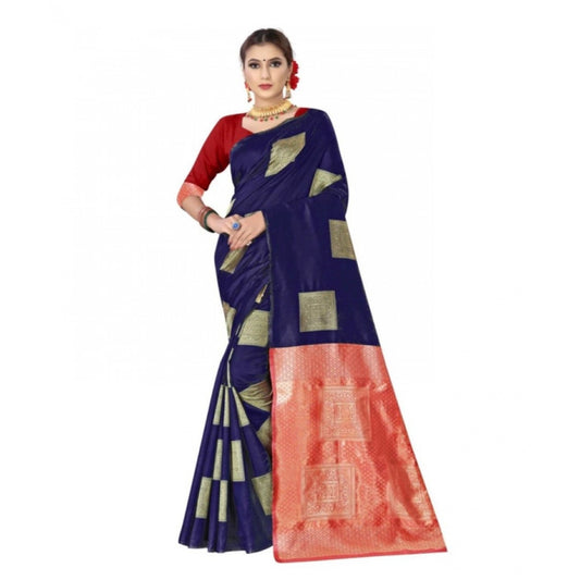 Women's Soft Lichi Silk Printed Saree — Blue · _Blu