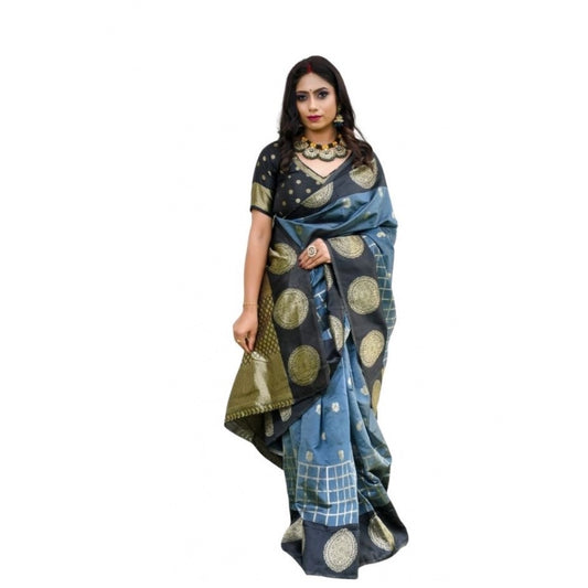 Women's Soft Lichi Silk Printed Saree — Grey · _Gry