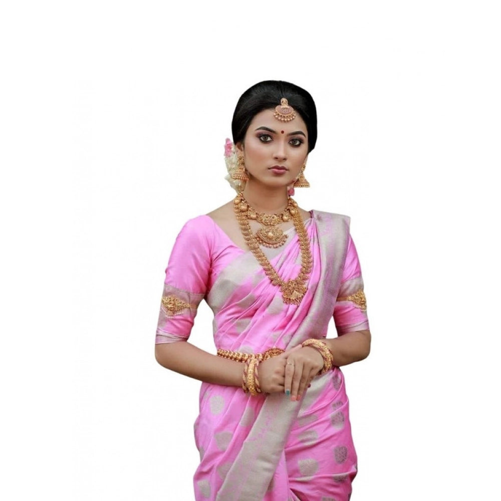Women's Soft Lichi Silk Printed Saree — Pink · _092