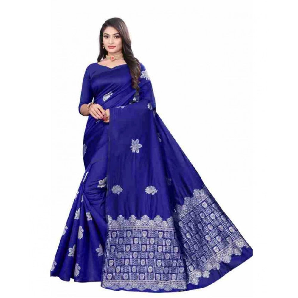 Women's Soft Lichi Silk Printed Saree — Blue · _Blu