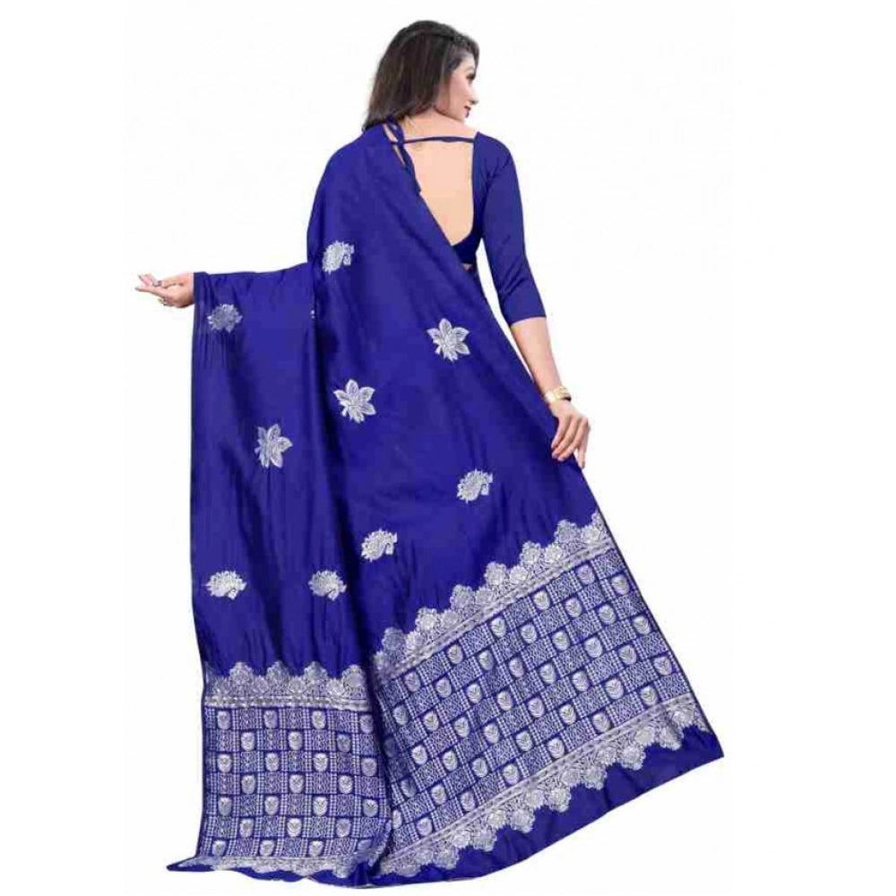 Women's Soft Lichi Silk Printed Saree — Blue · _Blu