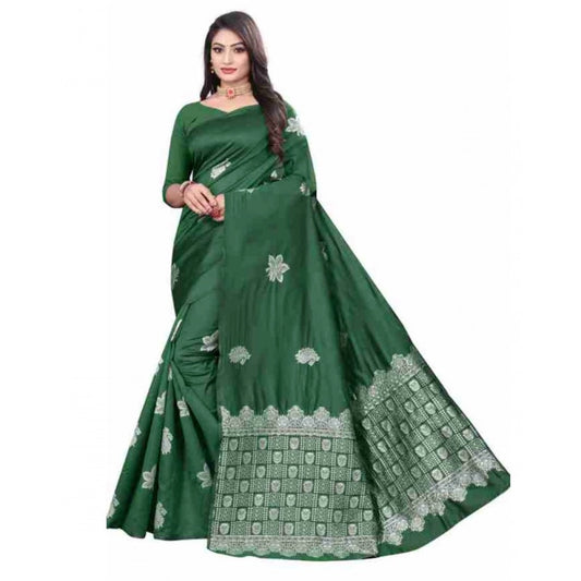 Women's Soft Lichi Silk Printed Saree — Green · _Grn