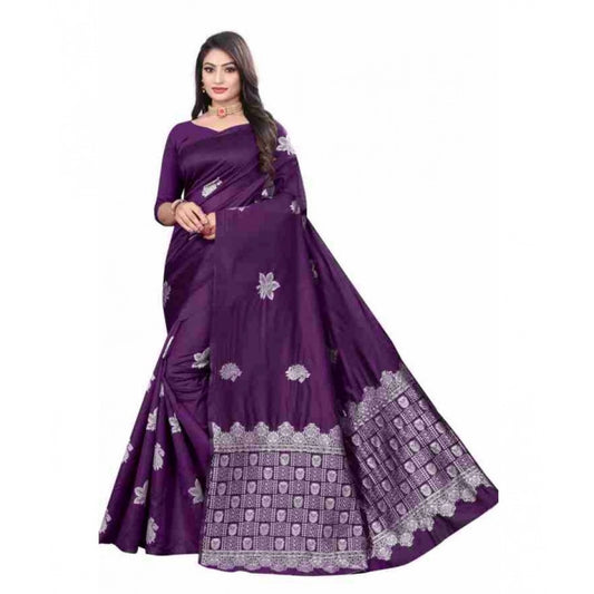 Women's Soft Lichi Silk Printed Saree — Purple · Prle