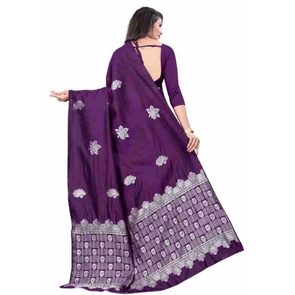 Women's Soft Lichi Silk Printed Saree — Purple · Prle