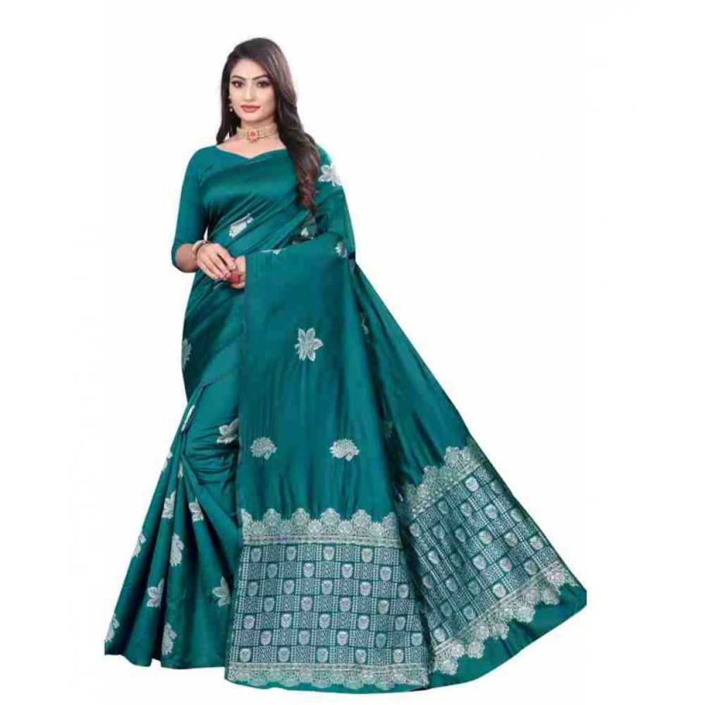 Women's Soft Lichi Silk Printed Saree — Rama