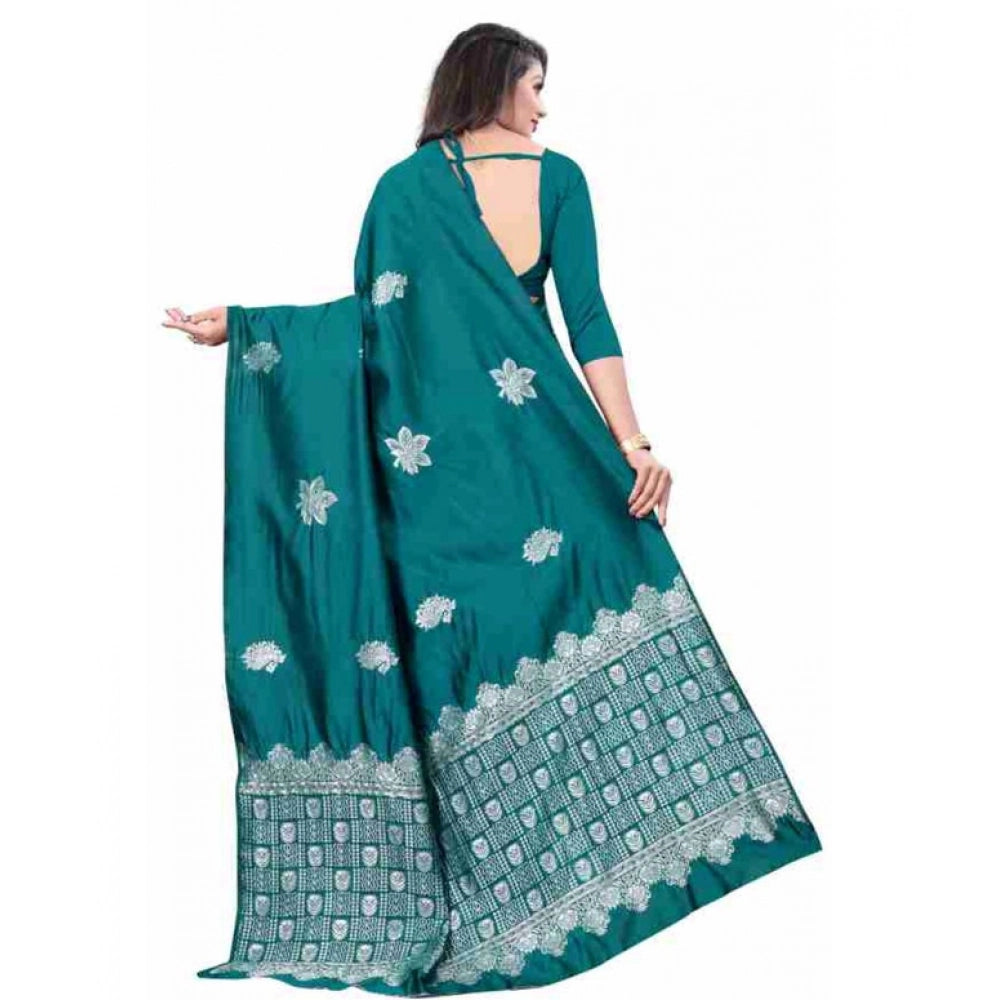 Women's Soft Lichi Silk Printed Saree — Rama