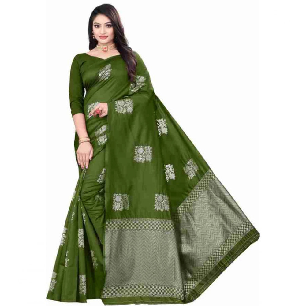Women's Soft Lichi Silk Printed Saree — Green · _Grn