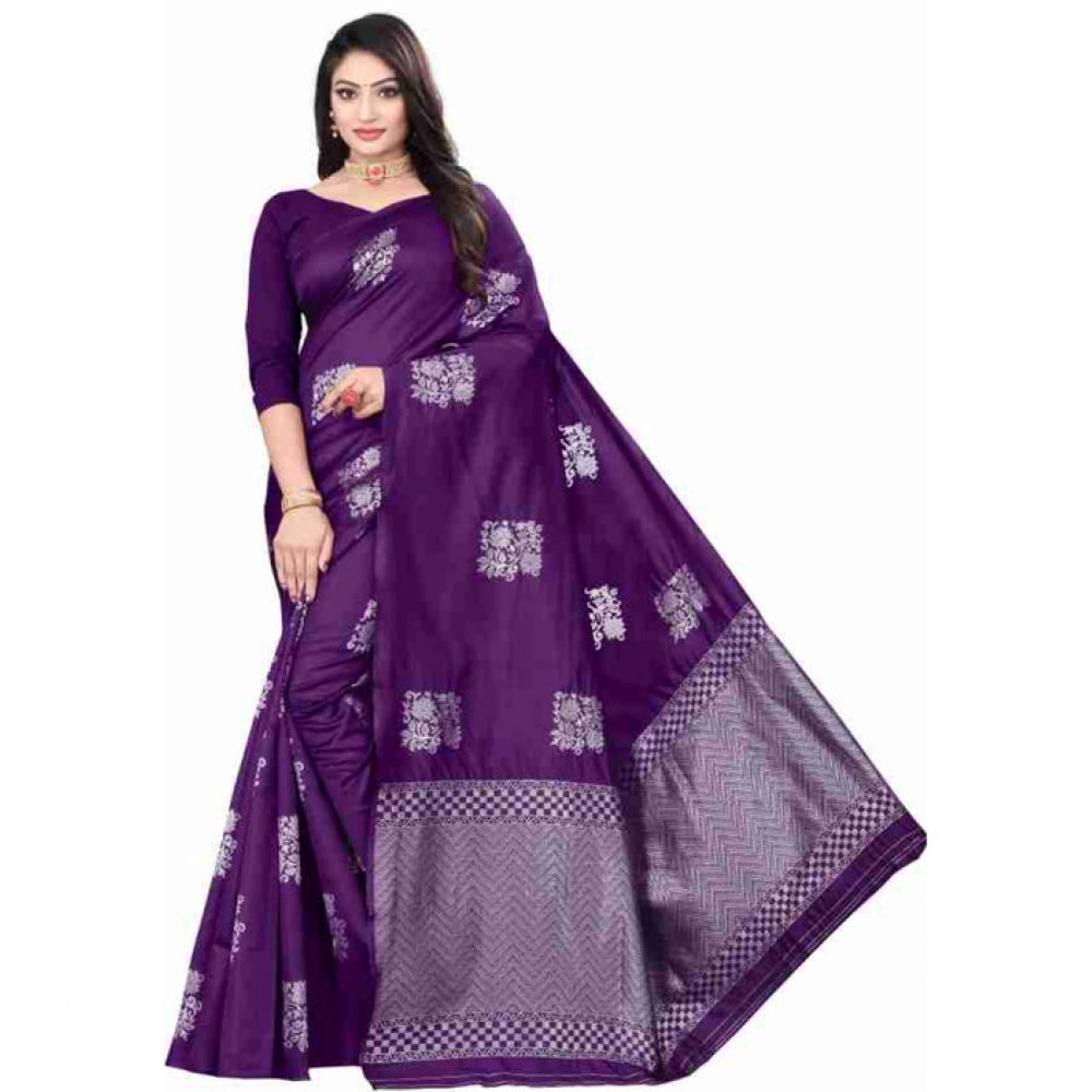 Women's Soft Lichi Silk Printed Saree — Purple · Prle