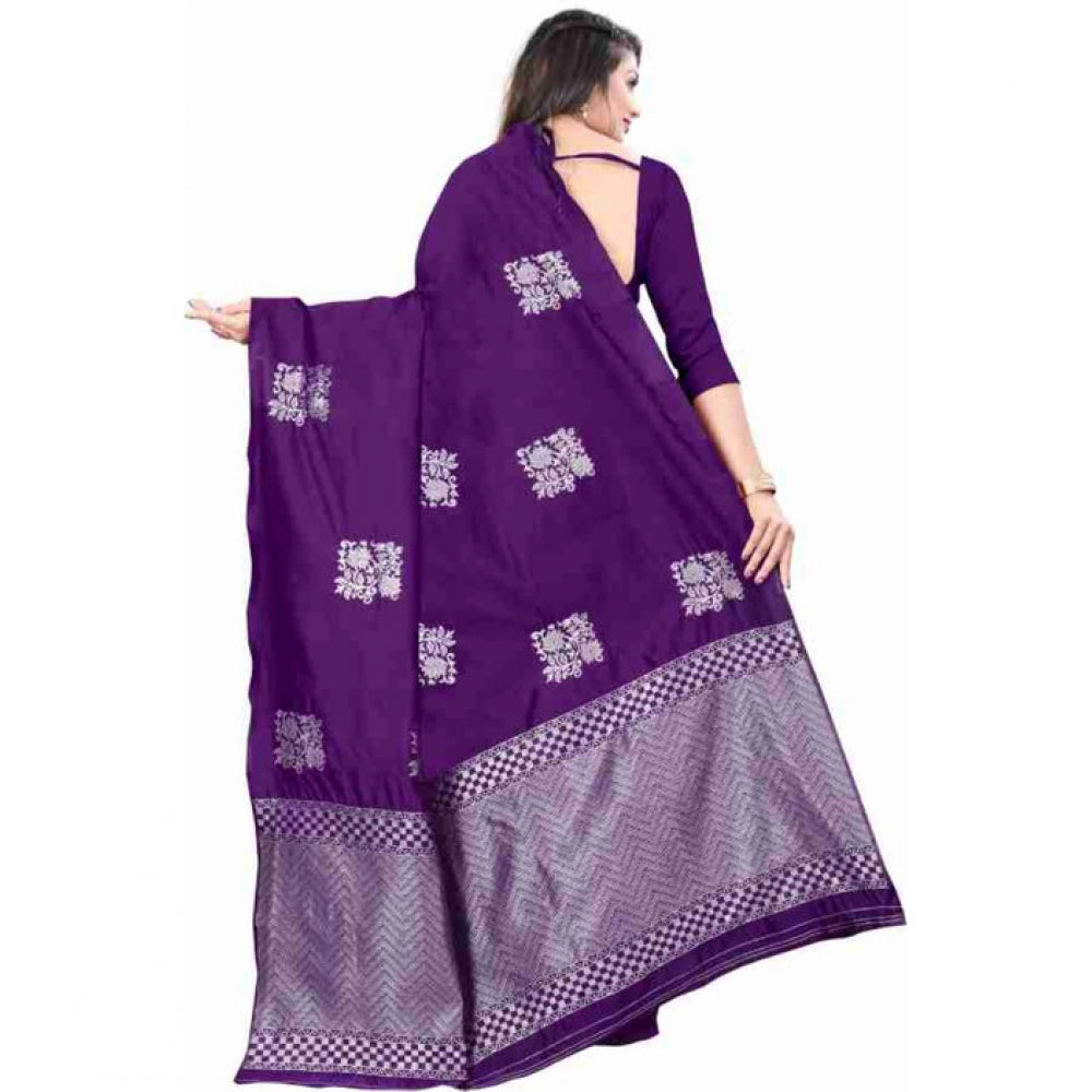 Women's Soft Lichi Silk Printed Saree — Purple · Prle
