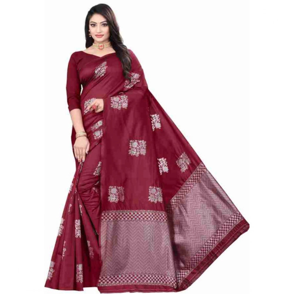 Women's Soft Lichi Silk Printed Saree — Maroon · _Mrn