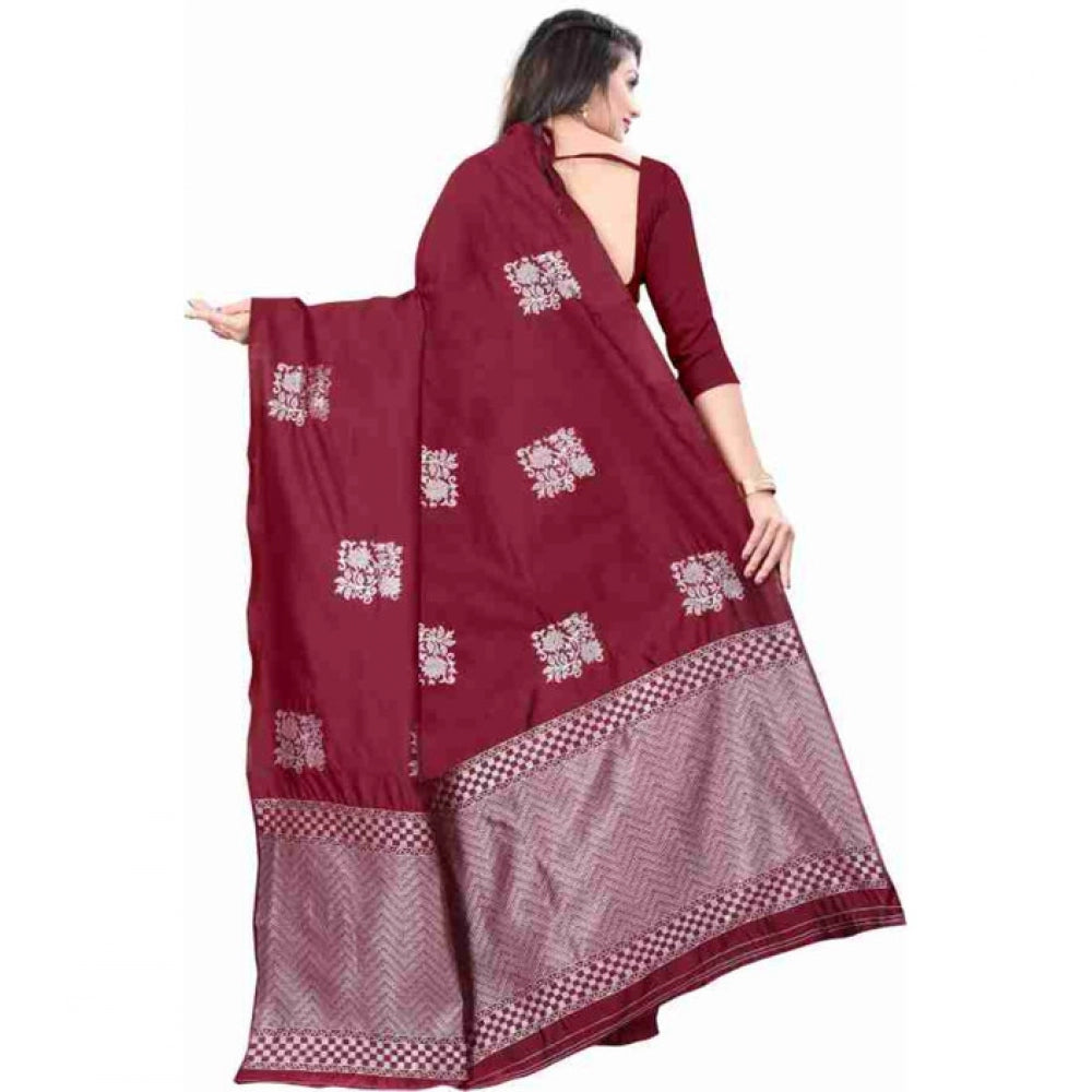 Women's Soft Lichi Silk Printed Saree — Maroon · _Mrn