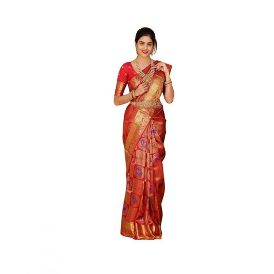 Women's Soft Lichi Silk Printed Saree — Red · _116