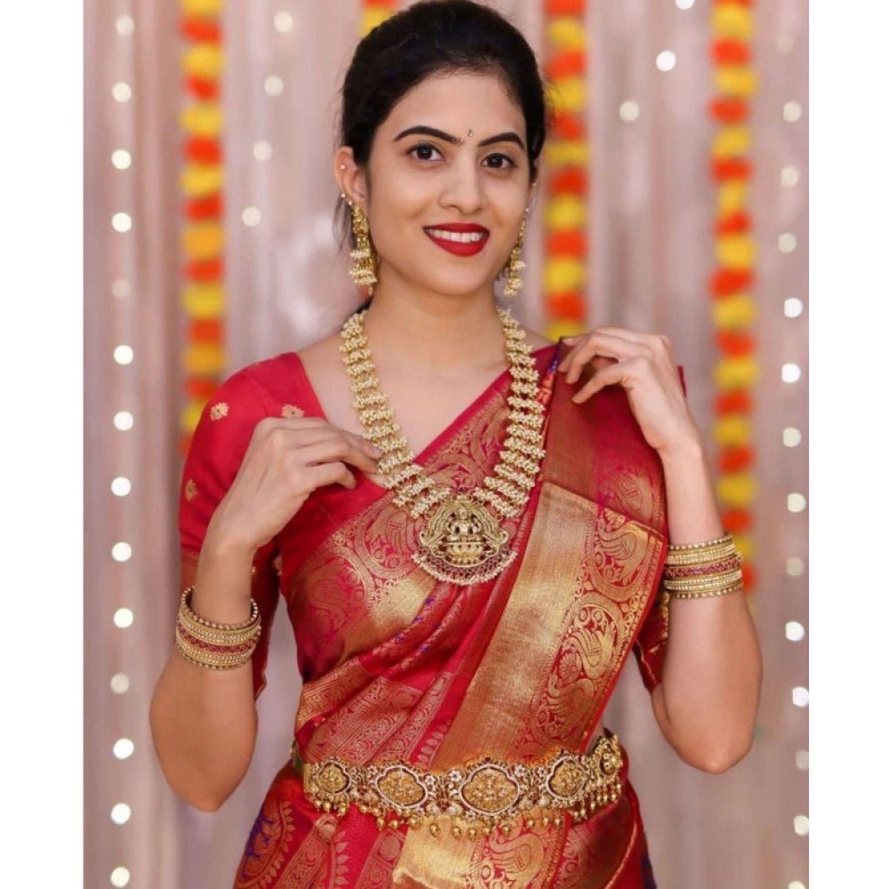 Women's Soft Lichi Silk Printed Saree — Red · _116