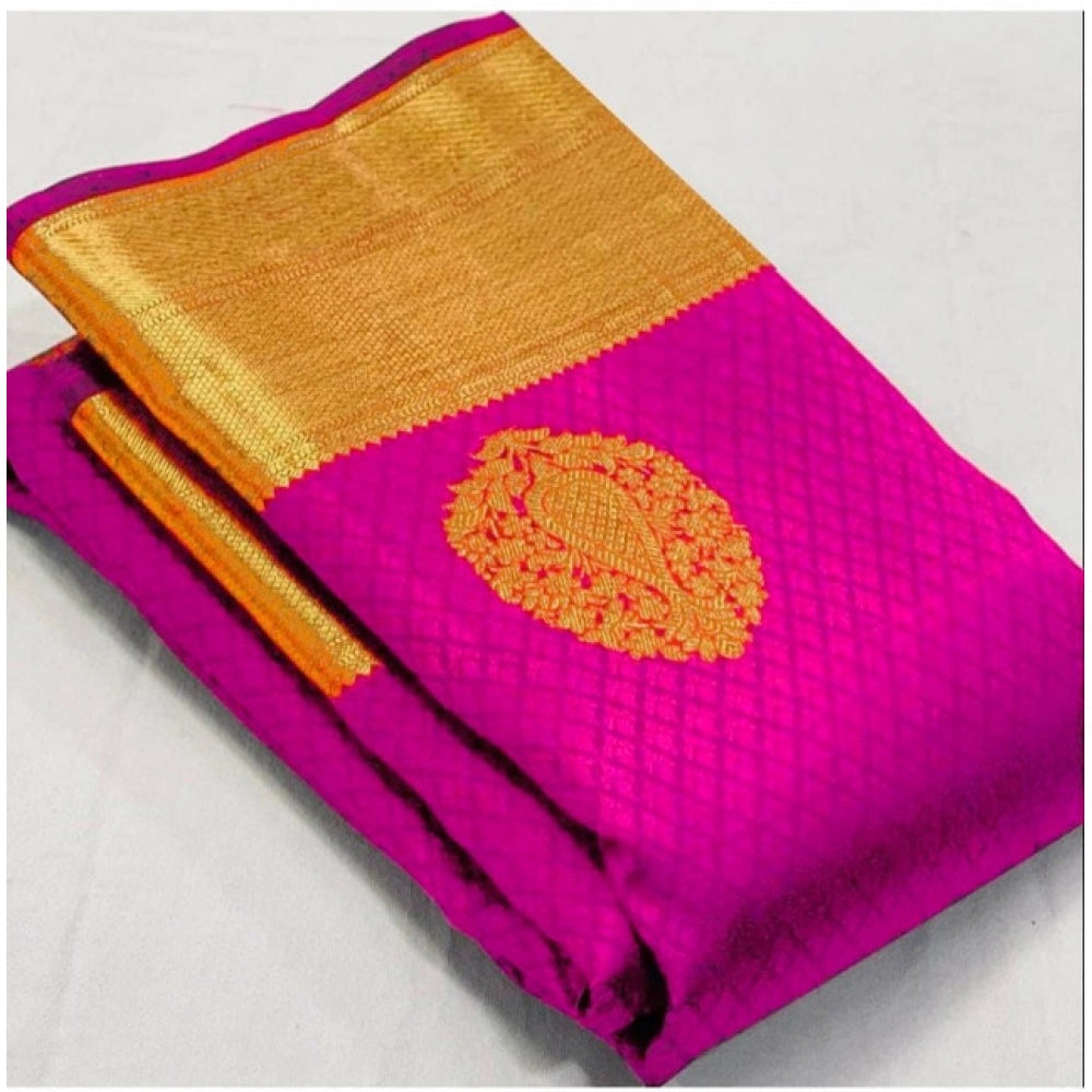 Women's Soft Lichi Silk Printed Saree — Pink · _Pnk