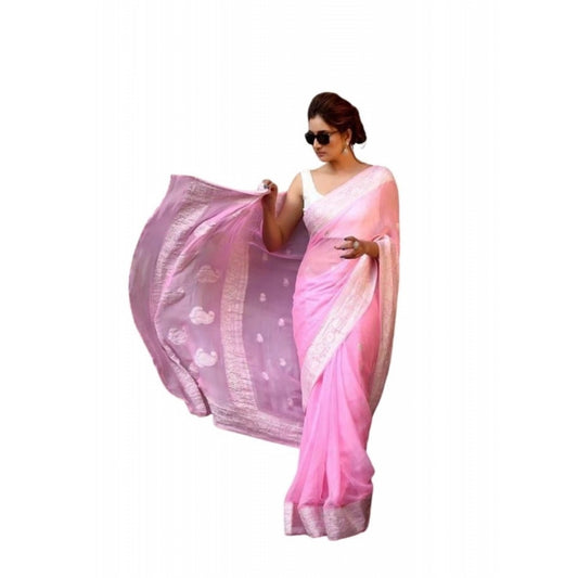 Women's Soft Lichi Silk Printed Saree — Pink · _Pnk