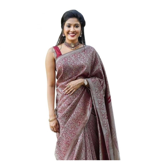 Women's Soft Lichi Silk Printed Saree — Wine · _125