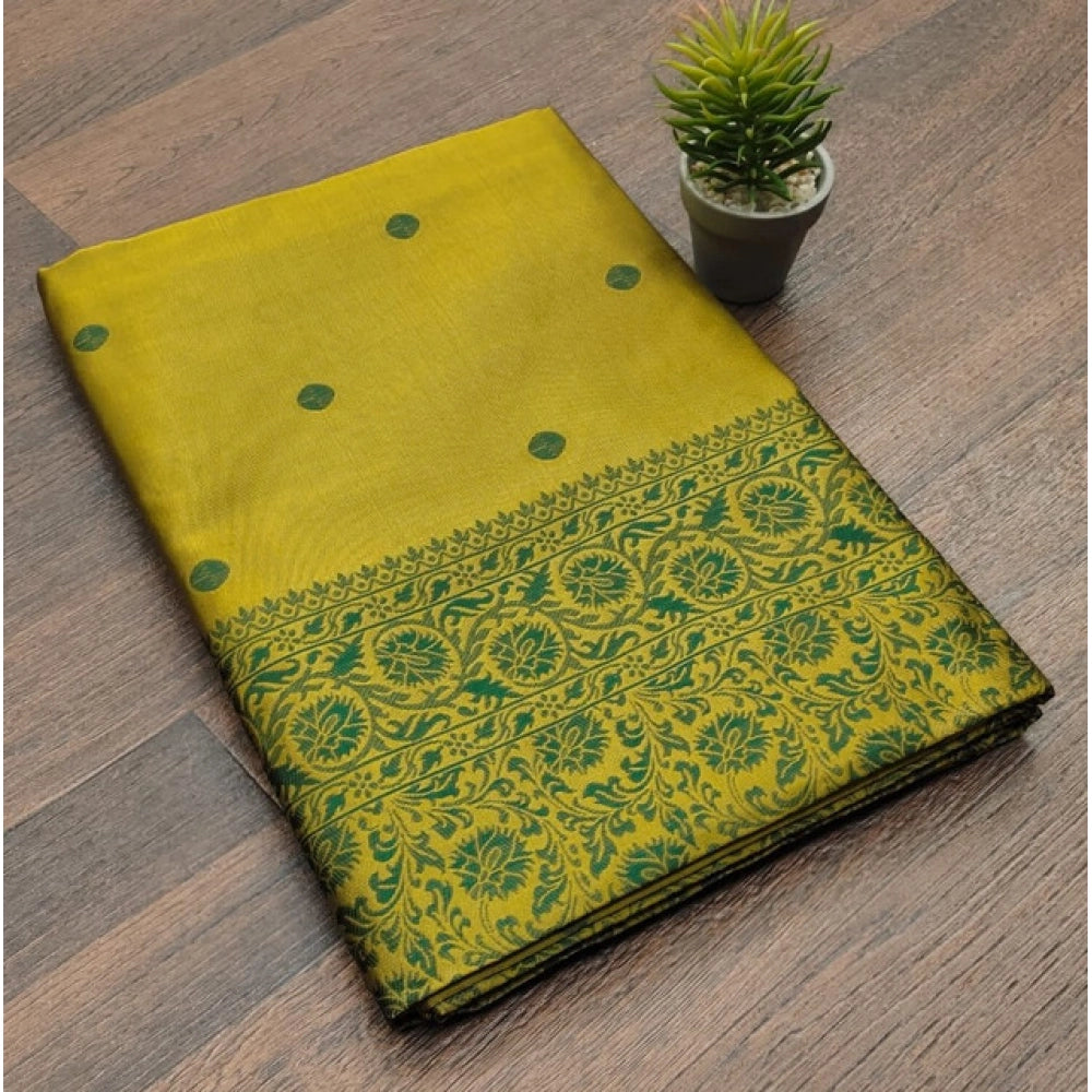 Women's Soft Lichi Silk Printed Saree — Green · _127