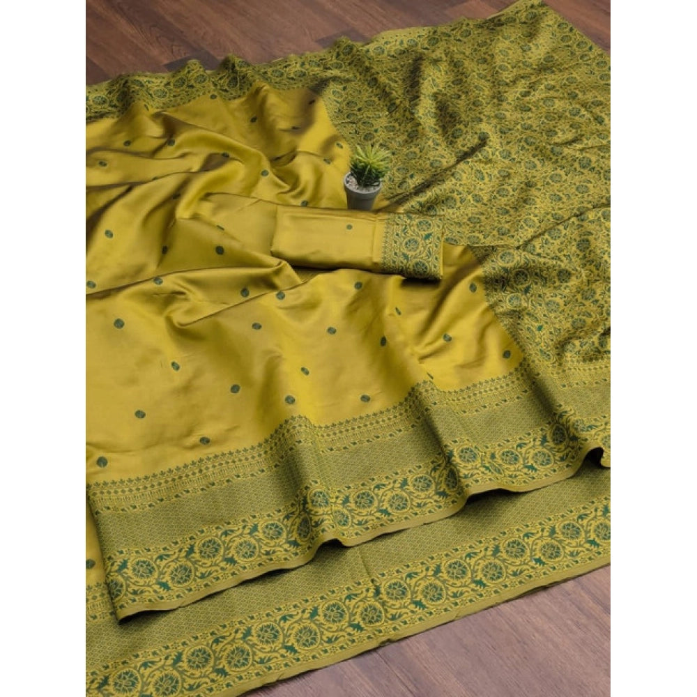 Women's Soft Lichi Silk Printed Saree — Green · _127