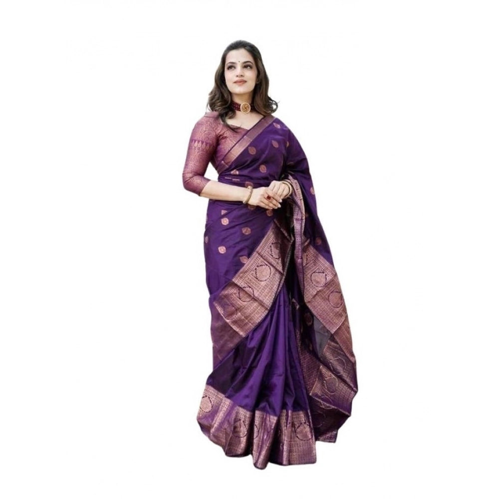 Women's Soft Lichi Silk Printed Saree — Blue · _128