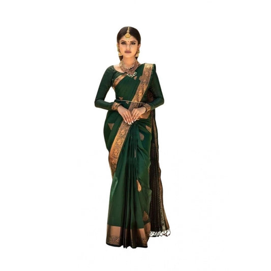 Women's Soft Lichi Silk Printed Saree — Green · _129