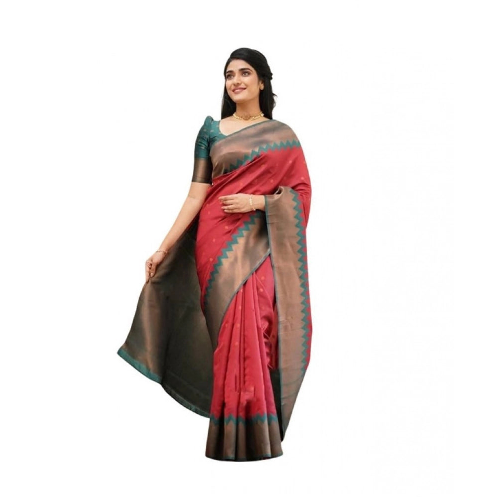 Women's Soft Lichi Silk Printed Saree — Red · _Red
