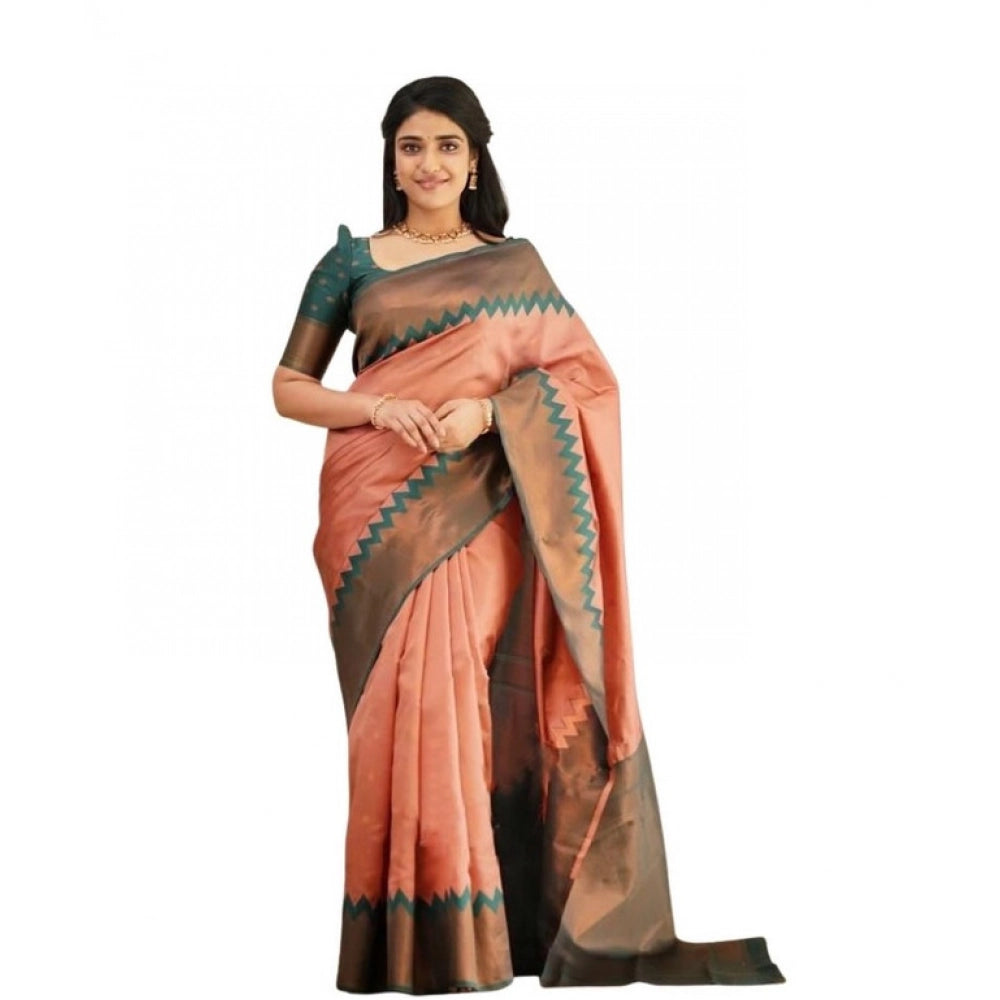 Women's Soft Lichi Silk Printed Saree — Peach · _Pch